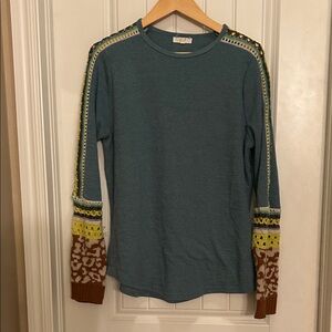 Easel S Teal Knit crochet unique Sweater
